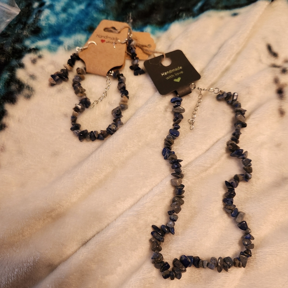 Handmade Blue Natural Stone Necklace and Bracelet Set